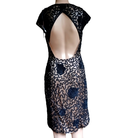 Sue Wong Beaded Black Dress Crochet Flowers 4 - Picture 4 of 12